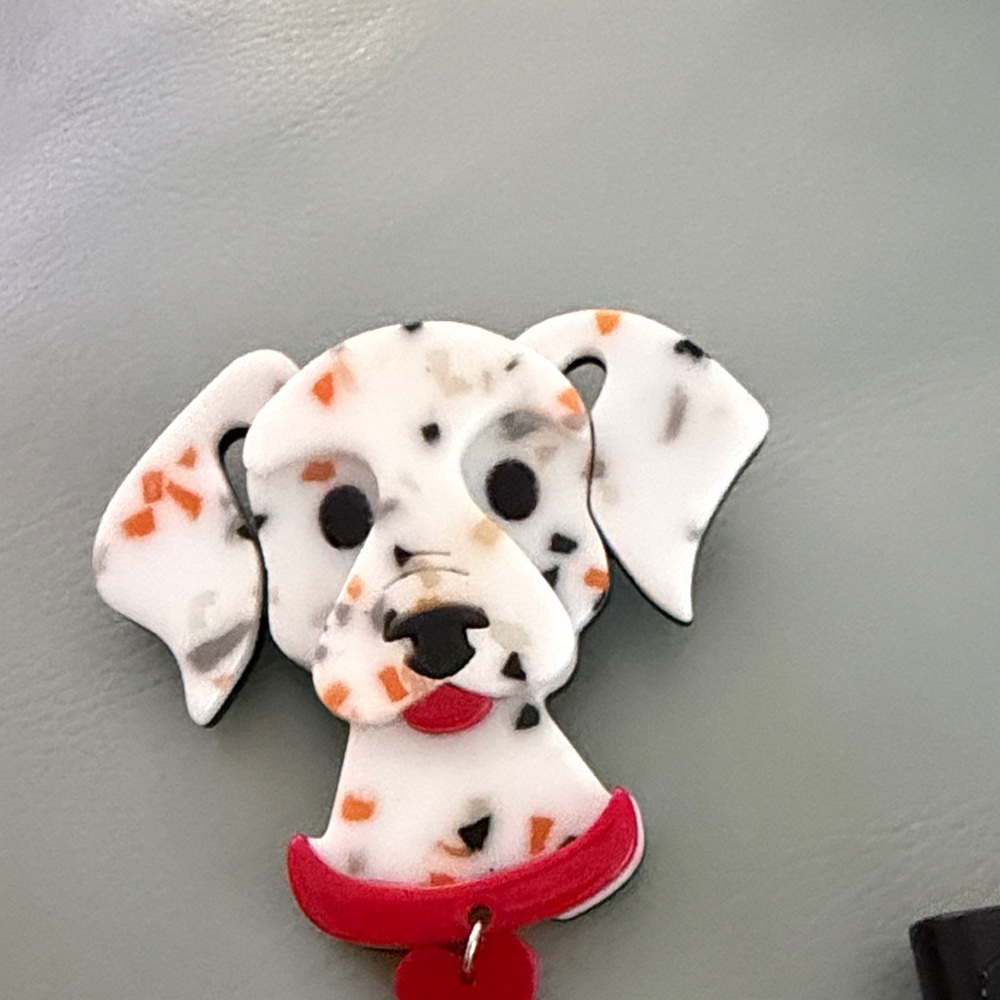 Dalmatian Dog Brooch with Red Collar Lucite